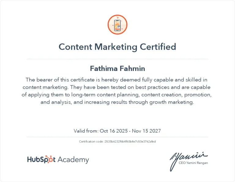 Hubspot Content Marketing Certificate